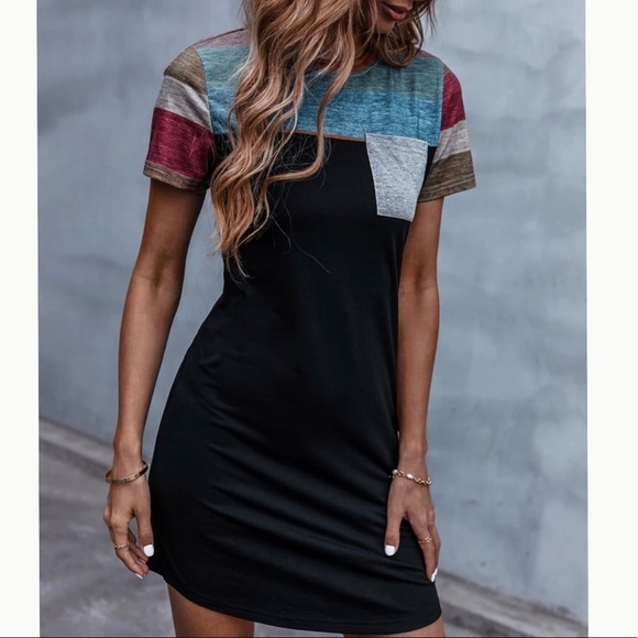 Woman’s Color Block Fitted Summer/Fall Tee Dress - Picture 3 of 5